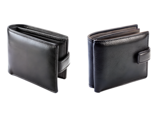 Black leather wallet, Set of two wallets, Wallet collections isolated