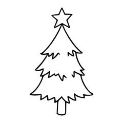 Fototapeta premium a line art drawing of a christmas tree with star for coloring pages