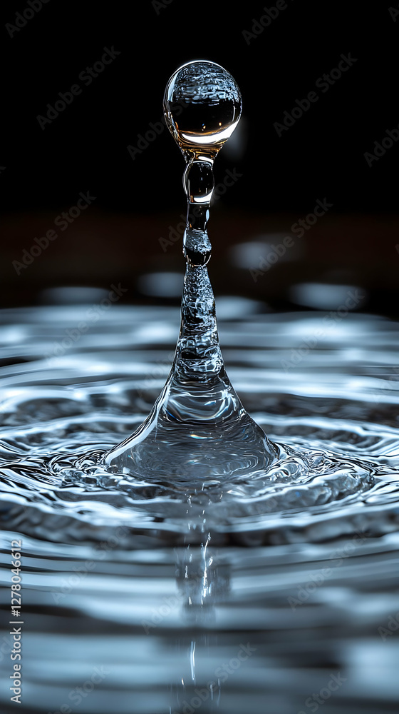 Aufkleber macro shot of a water drop creating ripples on a dark background with high detail
