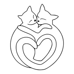 a line art drawing of a romantic cats design