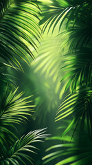 Obraz premium Lush tropical paradise. Vibrant palm leaves frame a soft, sunlit background, creating a serene and inviting atmosphere.
