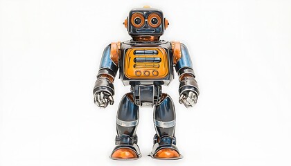 Fototapeta premium Vintage tin toy robot Portrait a vintage tin toy robot isolated on white background. robot pictures,