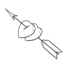 cupid's bow and arrow with ribbon outline for romantic design