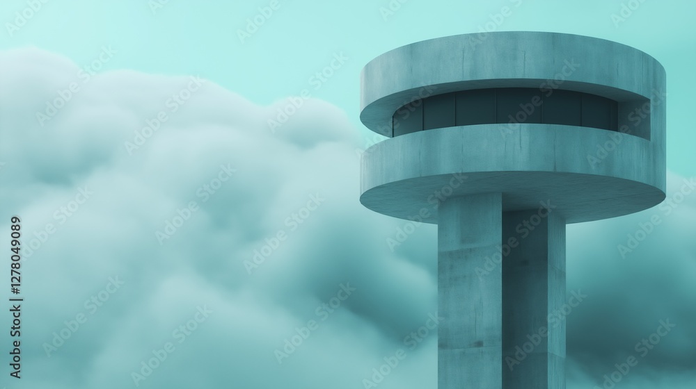Poster digital illustration of a tall, cylindrical structure with a round top and a flat base. the structur