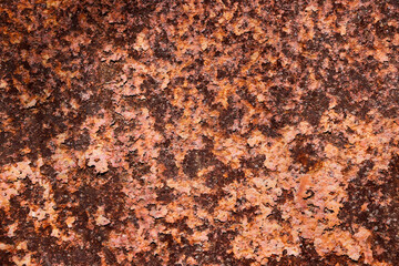 The texture, wallpaper, iron is covered with rust with black spots. Close-up