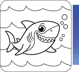 Shark cartoon line art for kids coloring page book
