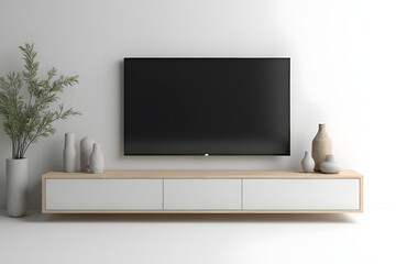 Modern Minimalist Living Room with Wall-Mounted TV and Decorative Elements