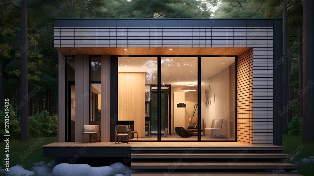Poster a small minimalist house with an efficient and stylish architectural design featuring a compact foot