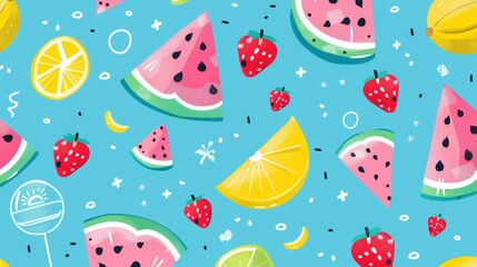 Colorful fruit pattern with summer background