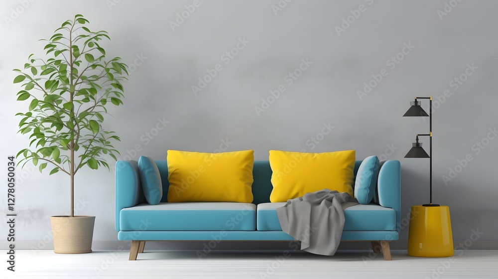 Poster elegant and sophisticated minimalist interior design featuring a bold accent color against a neutral