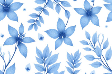 Fototapeta premium Seamless Blue Floral Pattern on White Background