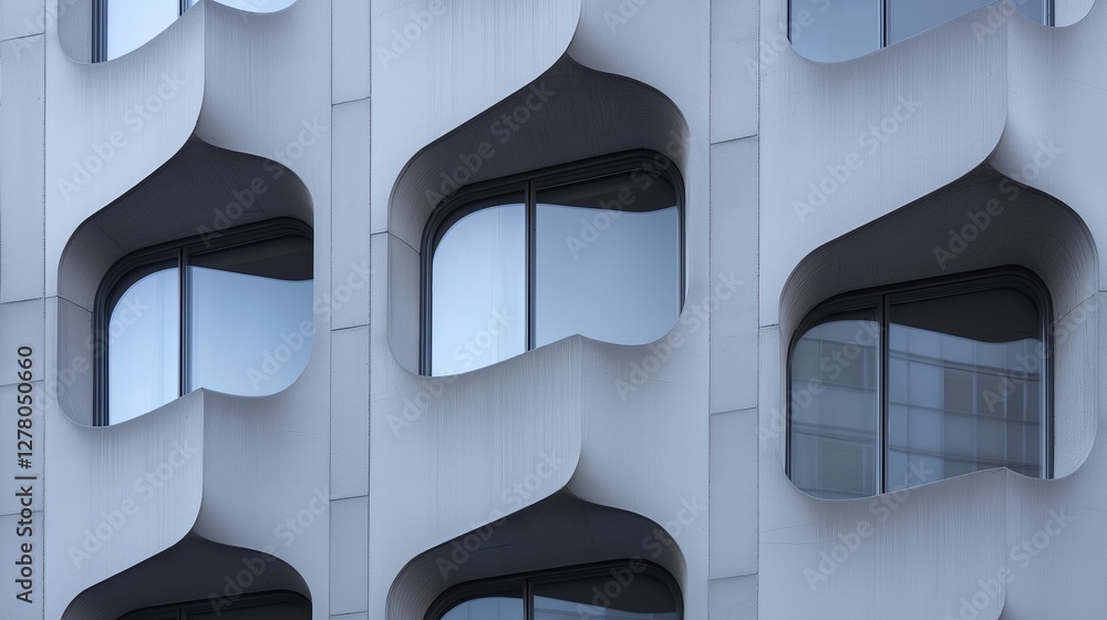Poster close-up of a modern building with multiple windows. the building appears to be made of concrete and