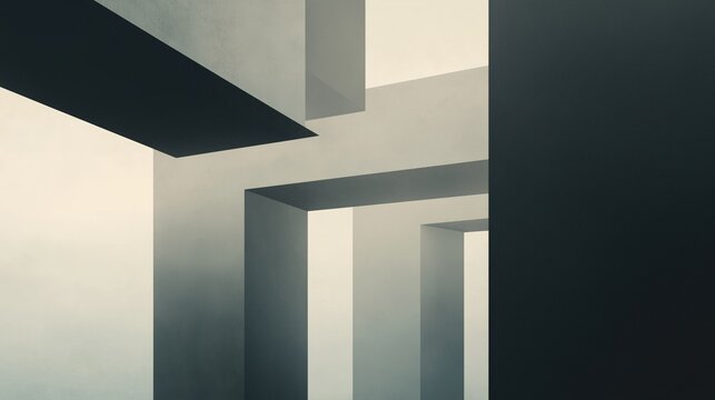 Abstract digital art piece that appears to be a combination of geometric shapes and lines. the background is predominantly white, with a gradient effect that creates a sense of depth and dimension.