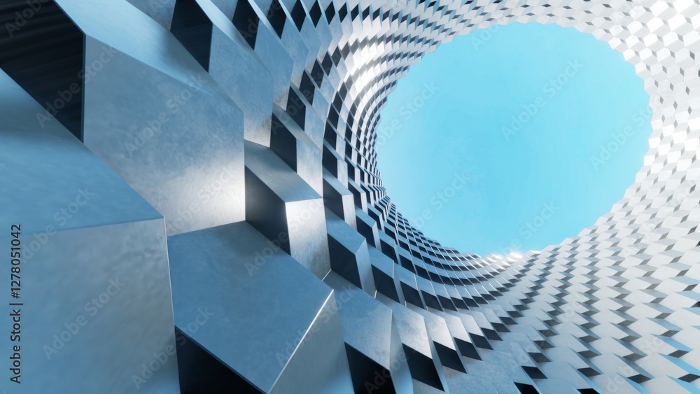 Poster Abstract modern architecture with wavy pattern facade, 3d rendering.