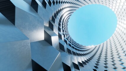 Abstract modern architecture with wavy pattern facade, 3d rendering.