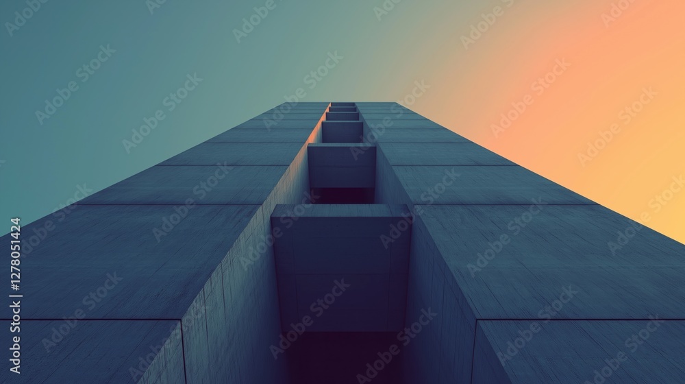 Poster close-up of a tall, modern building with a triangular shape. the building appears to be made of conc