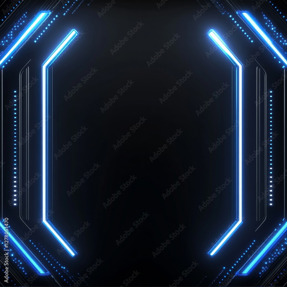 Aufkleber futuristic technology interface with glowing blue lines and geometric shapes on a black background
