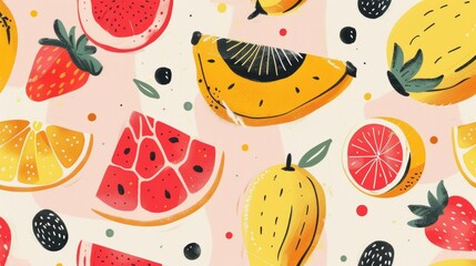Colorful fruit slices pattern on pastel background
