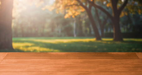 wooden table in garden