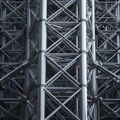 Metal framework: A detailed close-up of a complex and interconnected network of metal beams and struts, revealing the intricacy of structural design.