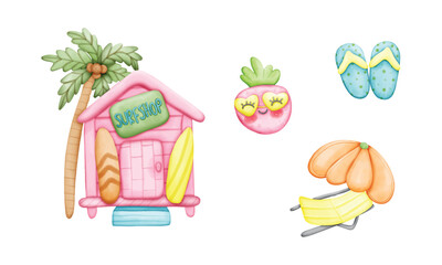 Set of cute summer elements