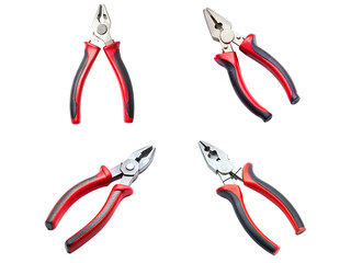 Four pliers, a Set of pliers, and plier collections isolated