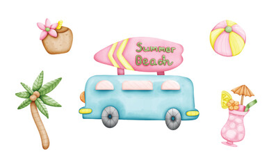 Set of cute summer elements