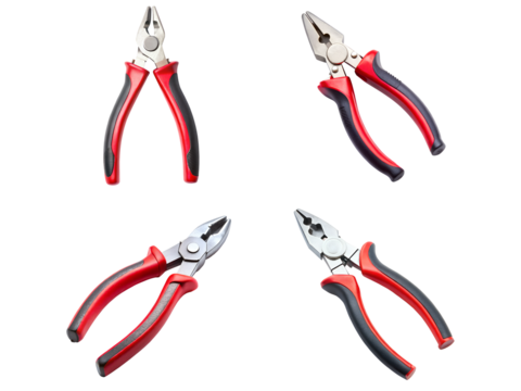 Four pliers, a Set of pliers, and plier collections isolated
