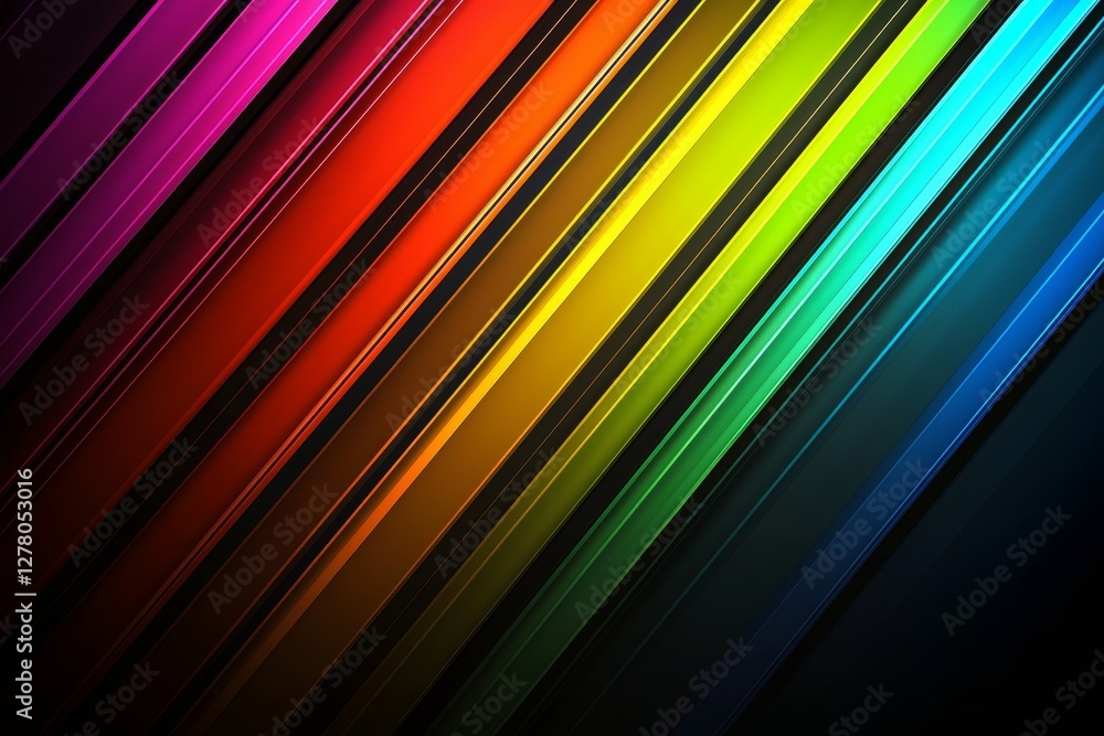 Poster vibrant diagonal lines in spectrum of colors on black background