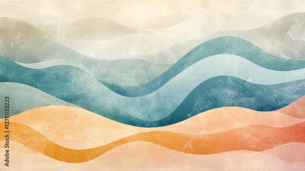 Poster abstract painting featuring flowing waves in different color gradients