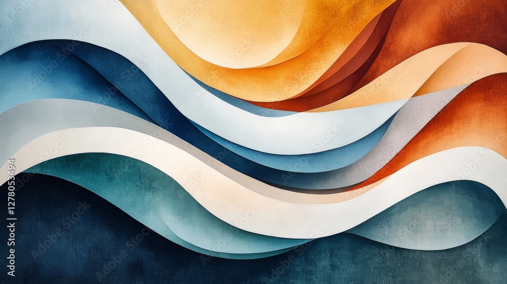 Poster abstract design features flowing waves of various colors and hues