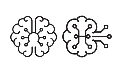 Brain and Circuitry  Symbiosis of Human and Artificial Intelligence, icons logos, vector illustration
