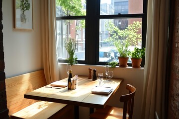 Fototapeta premium Cozy restaurant table by the window