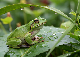 green frog on a leaf