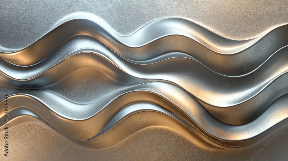 Poster silver metal waves with soft lighting and gentle undulating texture are visible