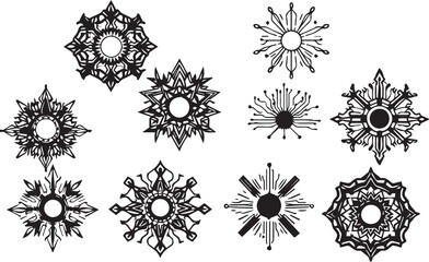Set of elements for flat design, patterns, ornaments, mandalas. Hand drawn vector illustration