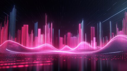 3D rendering of a financial stock market chart with dynamic glowing lines and data analysis.