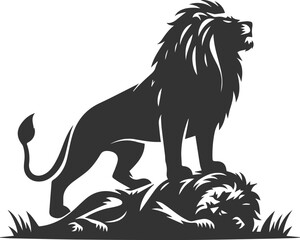 A lion standing over a defeated enemy