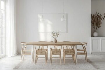 Minimalist Scandinavian Style Dining Room Featuring a Bright, White, Empty Space for Creative Design Possibilities