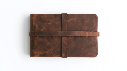 Vintage Leather Journal with Strap on White Background
