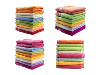 Stack of towels set, Set of colorful towels, Towel collection, Towels isolated