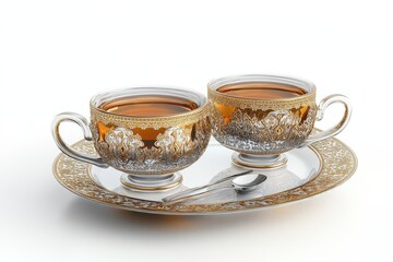 3D Ramadan Special Tea Set Isolated and White Background