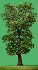 Obraz premium Majestic Green Tree with Lush Foliage Against Isolated Green Background