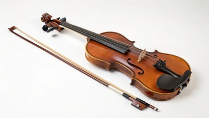 Fototapeta premium Violin and Bow on White Background
