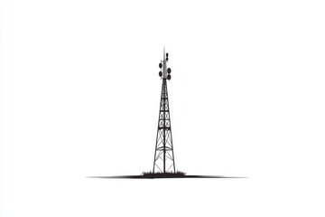 Black Antenna Tower Vector Silhouette Design Isolated on White Background