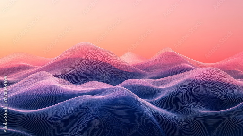 Poster abstract landscape displays a colorful gradient across undulating hills and sky