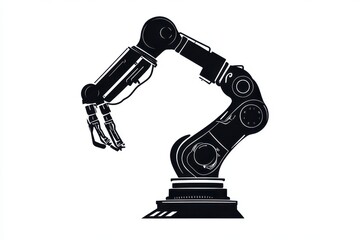 Black Industrial Robot Vector Silhouette Design Isolated on White Background
