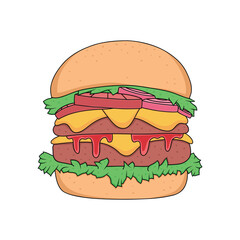 burger big double beef patty doodle color vector
