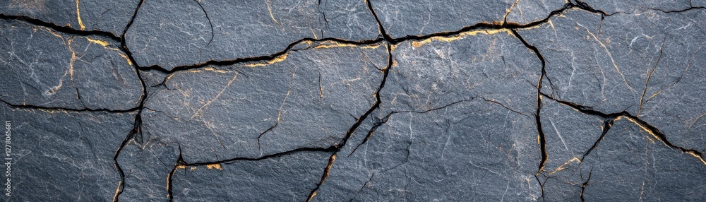 Aufkleber cracked gray surface with hints of gold lines in the textured stone pattern for creative background 