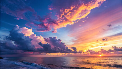 Fototapeta premium vibrant sunset sky filled with a dynamic mix of colorful clouds